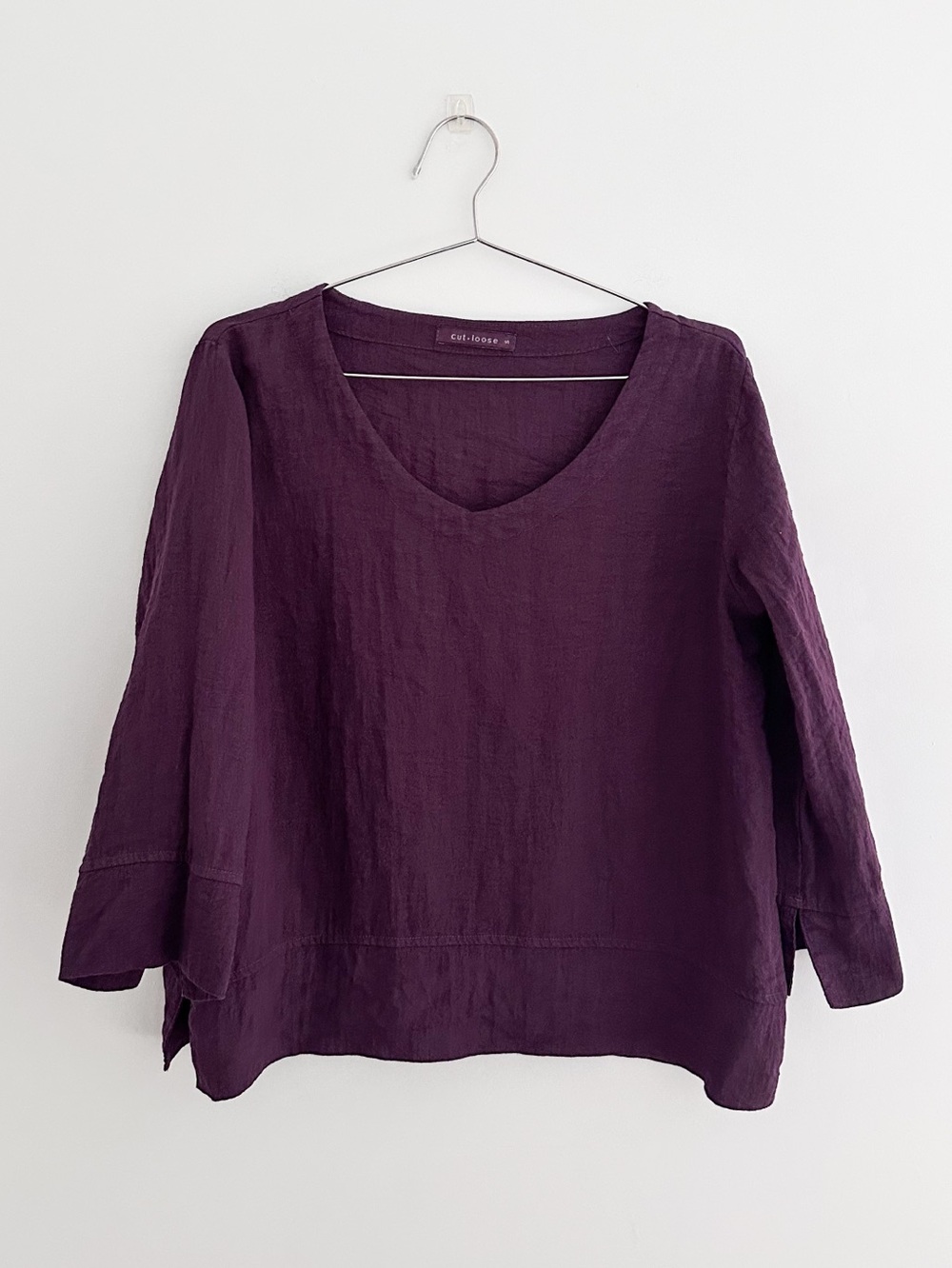 Cut Loose Rayon Blend Boxy Top Purple Plum Blouse Size Small Oversized Lagenlook